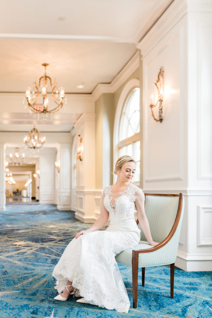Bride in hallway at the Ritz Carlton